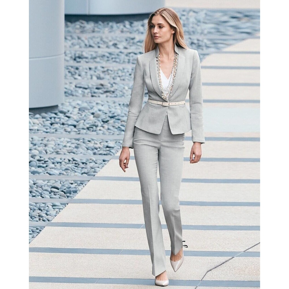 White House Black Market Suit Light Grey Blazer Sz Petite 6 Pants